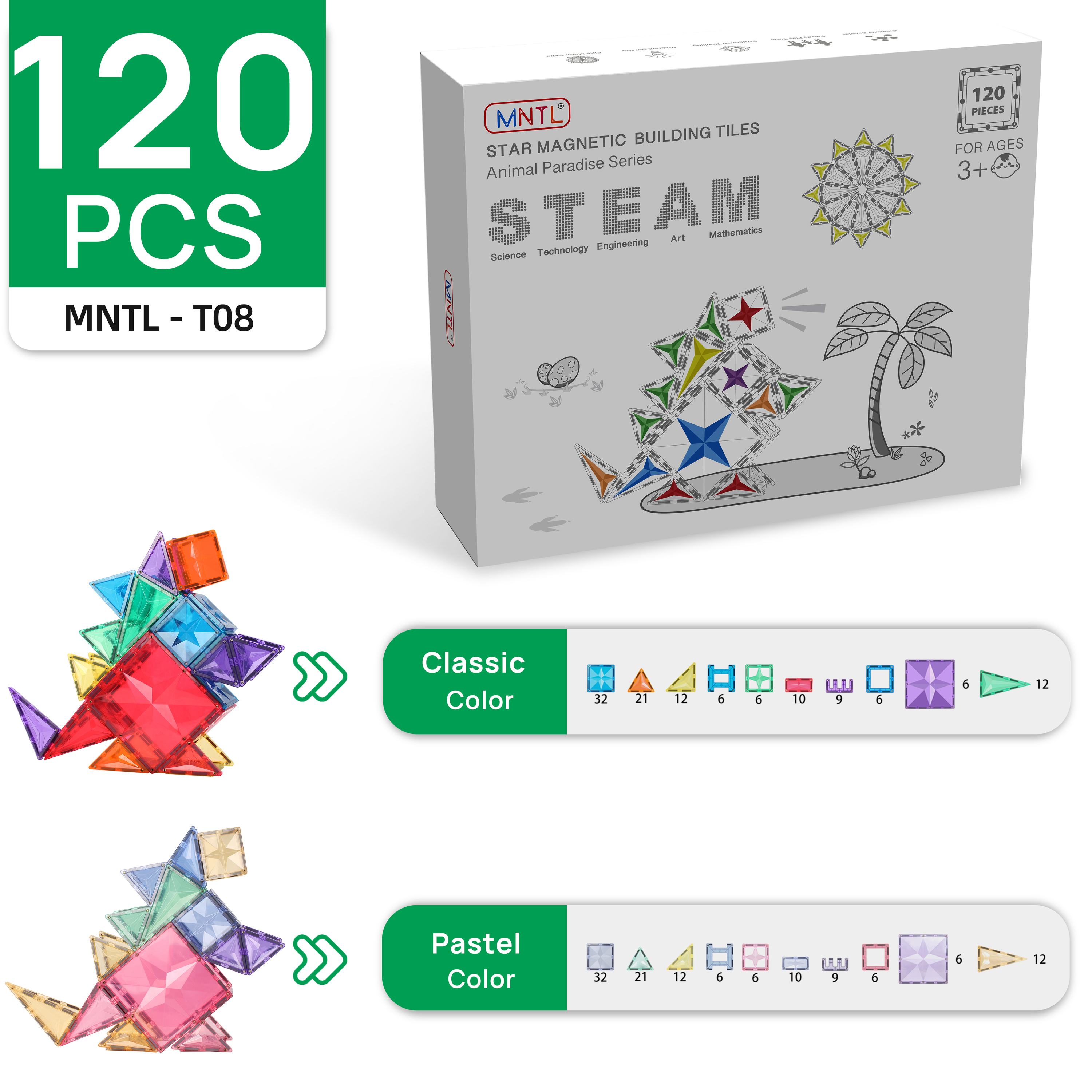 Juguetes magnéticos 120PCs para el aprendizaje de los niños