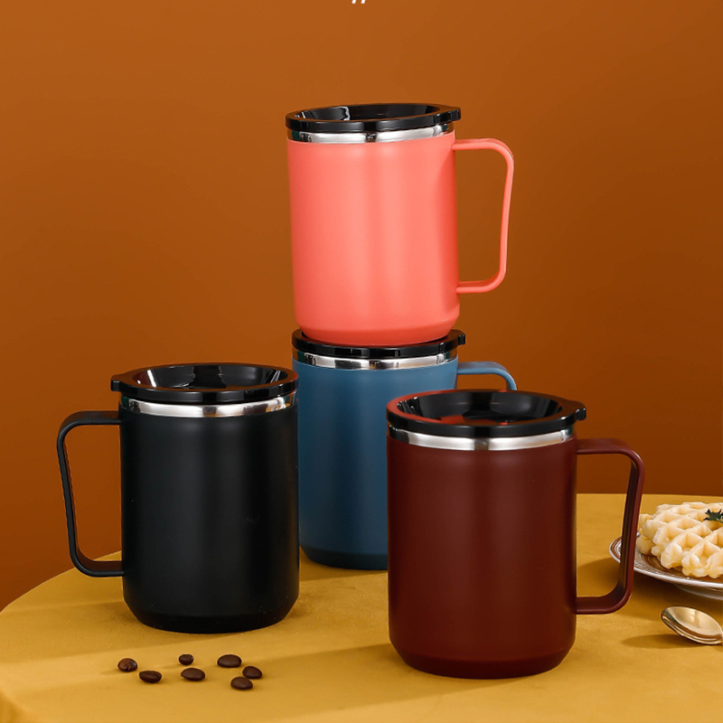 Anti-overflow Insulated Coffee Tumbler Cup 304 Stainless Steel Mug With Handle