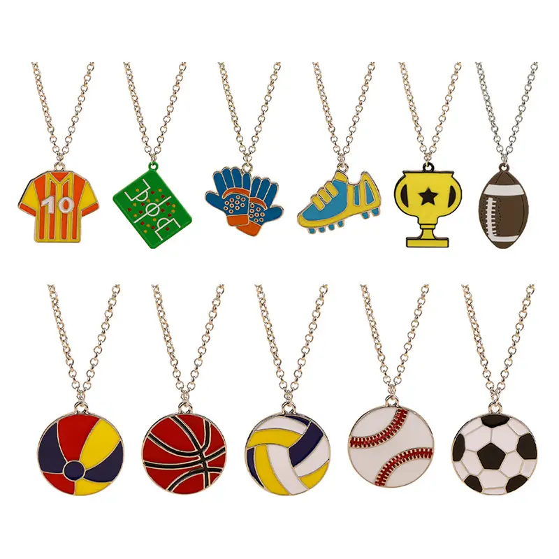 Collane con ciondolo In europa e In America Mini Football Basketball Rugby Shape Model collana bambini Sports Token Cool Gift