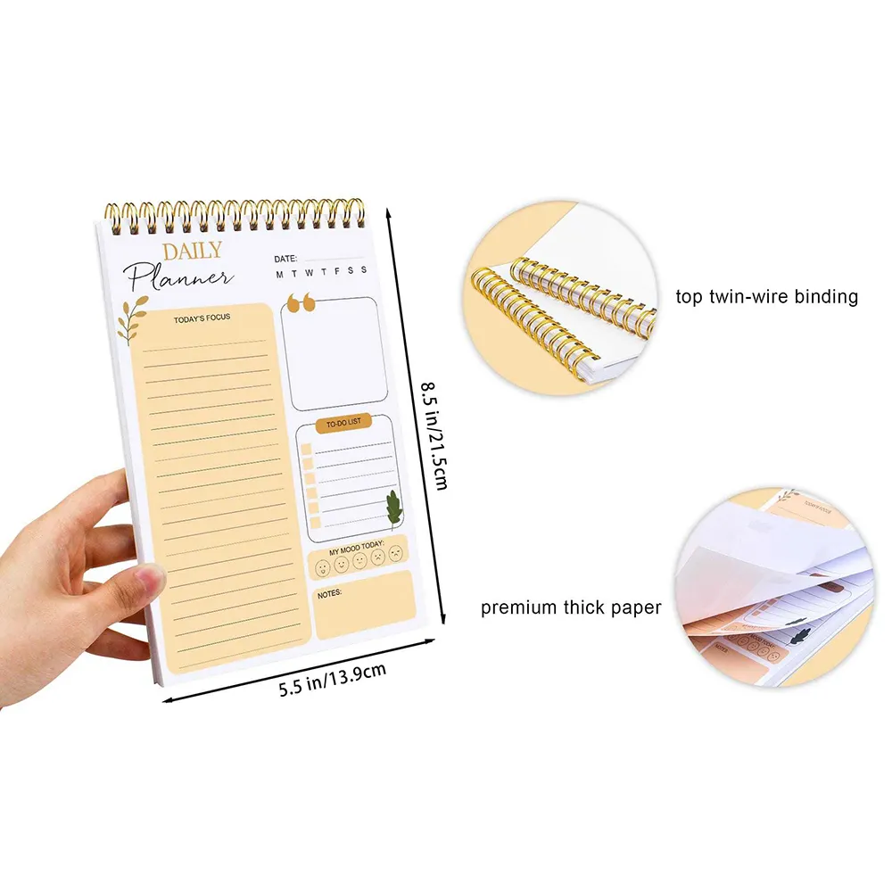 Individuelles A5-Spiral-Tageskalender-Pad dickes Papier gedruckter Monatlicher wöchentlicher täglicher Planer Aufgabenliste Notizblock Planer-Notizbuch