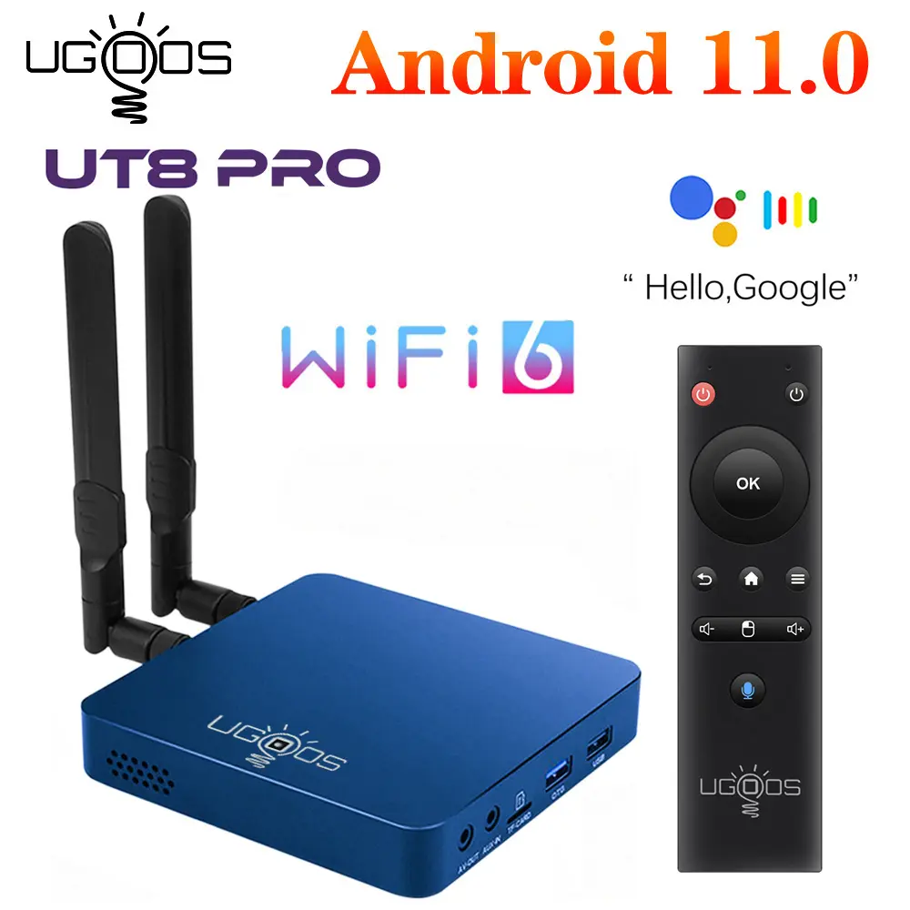 UGOOS UT8 PRO RK3568 LPDDR4 8 ГБ ОЗУ 64 ГБ ПЗУ UT8 ТВ приставка Android 11 4 ГБ 32 ГБ WiFi6 1000 м 4K медиаплеер BT голосовой пульт дистанционного управления