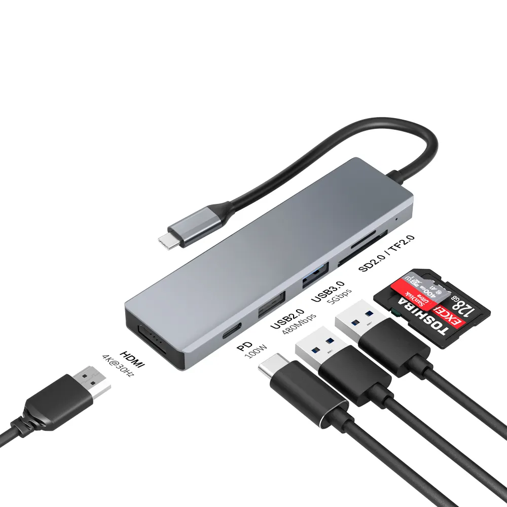 Bộ Chia USB C 6 Trong 1 Hàng Mới Về Với 4K HDTV MI USB 3.0 Ethernet Hub Bộ Chuyển Đổi Nguồn 6 Cổng Type C Cho Macbook Mini Dock