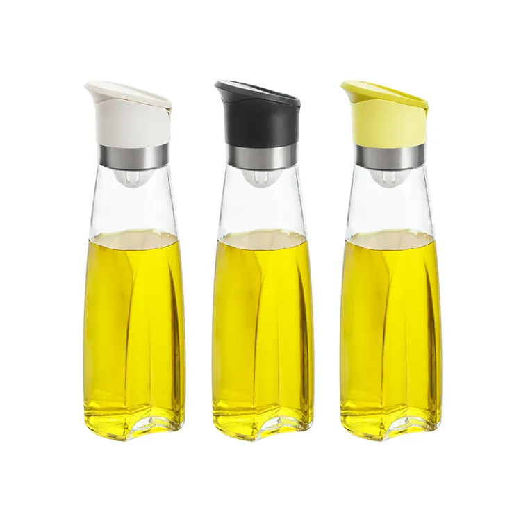 Bottiglia di olio in vetro con coperchio di apertura e chiusura automatica in plastica dispenser di olio e aceto da 500ml
