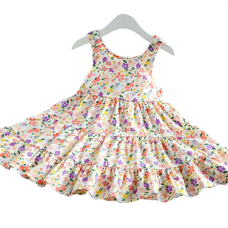 Children's clothing summer child girl cotton silk sling dress baby large skirt beach princess dress