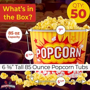 גרגירים רטרו 85 דליי פופקורן 50 pk. געי תירס מוקפץ ועמיד בצהוב אדום. מיכלים חד פעמיים