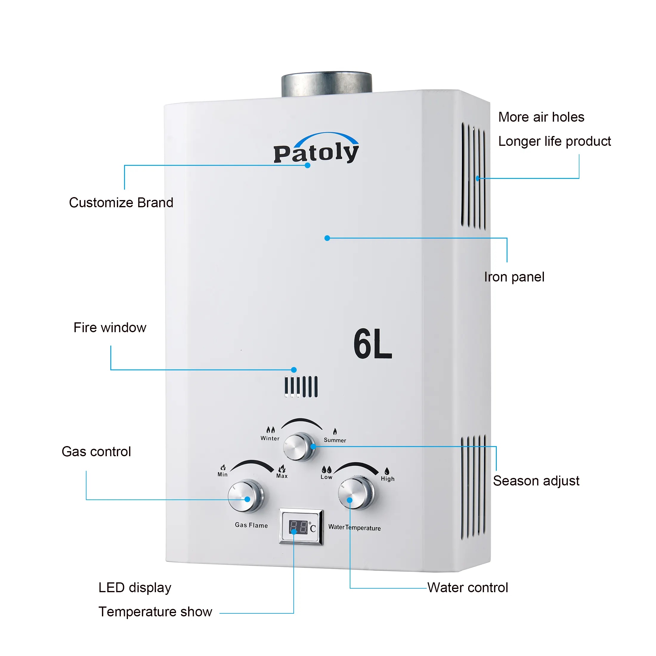 Portatile 6L 8L 10L caldaia naturale Gas istantaneo propano Tankless gpl Geyser campeggio scaldacqua