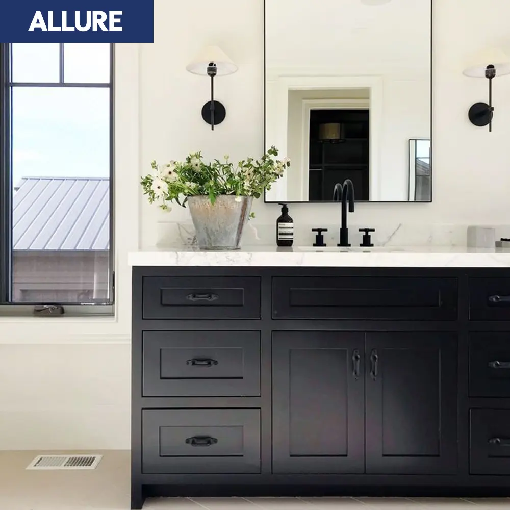 Allure lavandería importación alta calidad Guangdong esquina doble fregadero moderno inteligente gabinete de baño para Villa