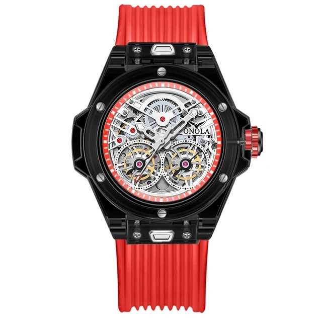 ONOLA 3835 jam tangan pria Fashion casing plastik otomatis penuh kualitas tinggi pita berongga tahan air 30 meter jam tangan hadiah