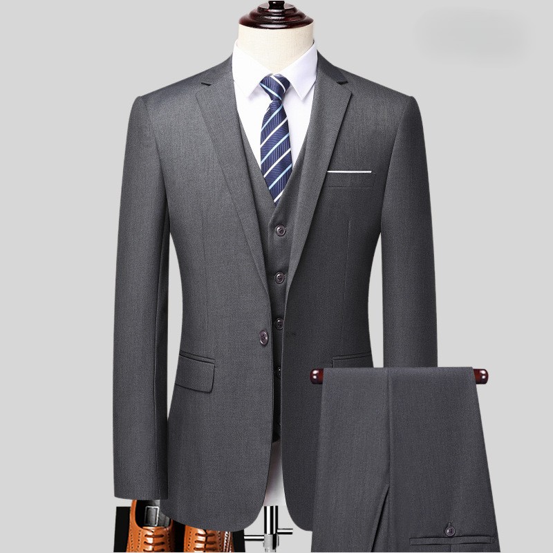 One-button Gray jacket + vest + dress pants