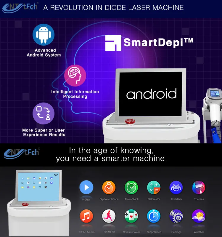 SmartDepi Mesin Laser Penghilang Rambut, 3 Gelombang Android Antarmuka Permanen