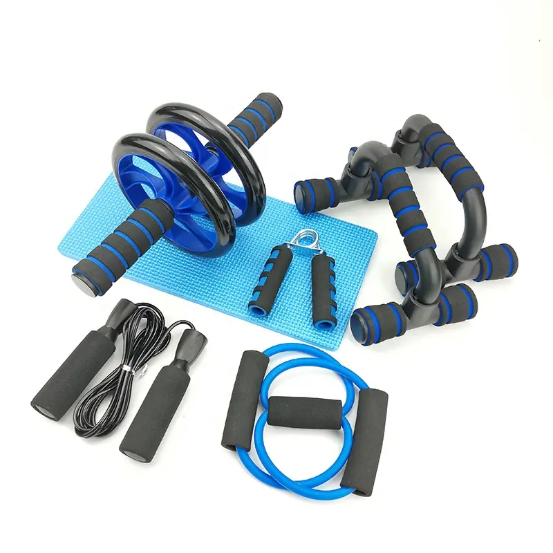 Wholesale 6 in 1 AB Wheel Roller Kit with Push-Up Bar Jump Rope Hand Gripper Fitness gym equipment Muscle exercise training