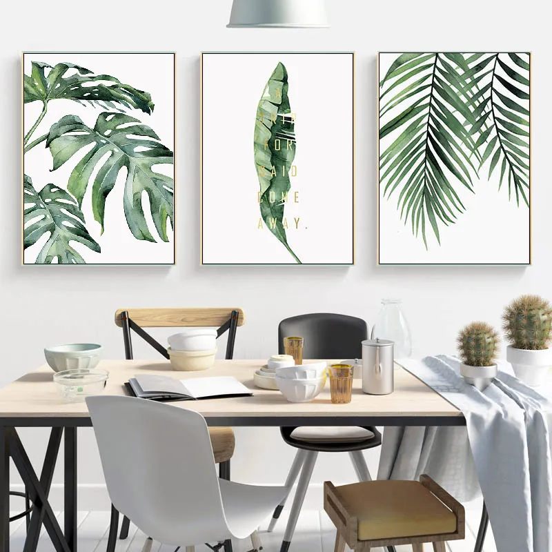 Lona pinturas habitación decorativo verde plantas de estampado Floral acuarela arte nórdico arte pintura de la pared