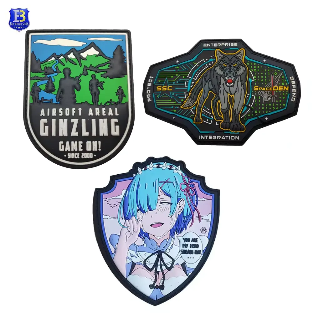 Benutzer definierte PVC-Patches Kleidungs stück Kleidung Geprägte Marke Logo Abzeichen 2D 3D PVC Gummi Patch mit Klett verschluss