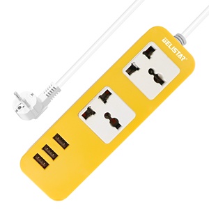 Customized <strong>Multi</strong> Plug Power <strong>Socket</strong> with <strong>3</strong> USB Ports <strong>and</strong> <strong>2</strong> Ways Universal Extension Cable Yellow Color Power Strip - Product Image 1