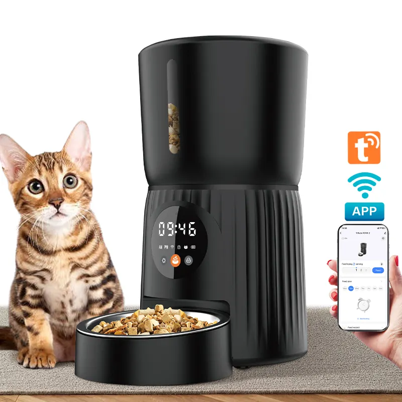Tuya Dog Cat Smart Pet Food Bowl Dispenser Auto Connected Feeder 4L Wifi App Control remoto Alimentador automático para mascotas con botón