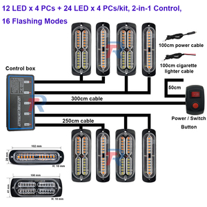 12 <strong>LED</strong> <strong>X</strong> 4 PCs + <strong>24</strong> <strong>LED</strong> <strong>X</strong> 4 PCs Grille Flashing Light 8LED Side Marker Caution Light for Construction Vehicle W/ Synchronization