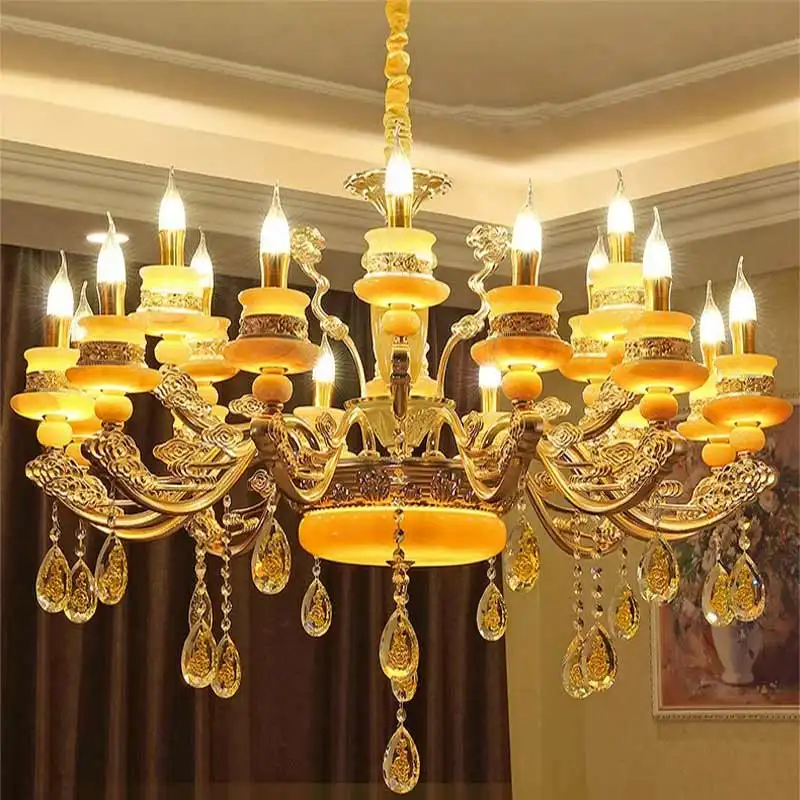 Lampu kristal giok alami, lampu gantung Eropa, lampu ruang tamu kamar tidur, lampu hotel villa