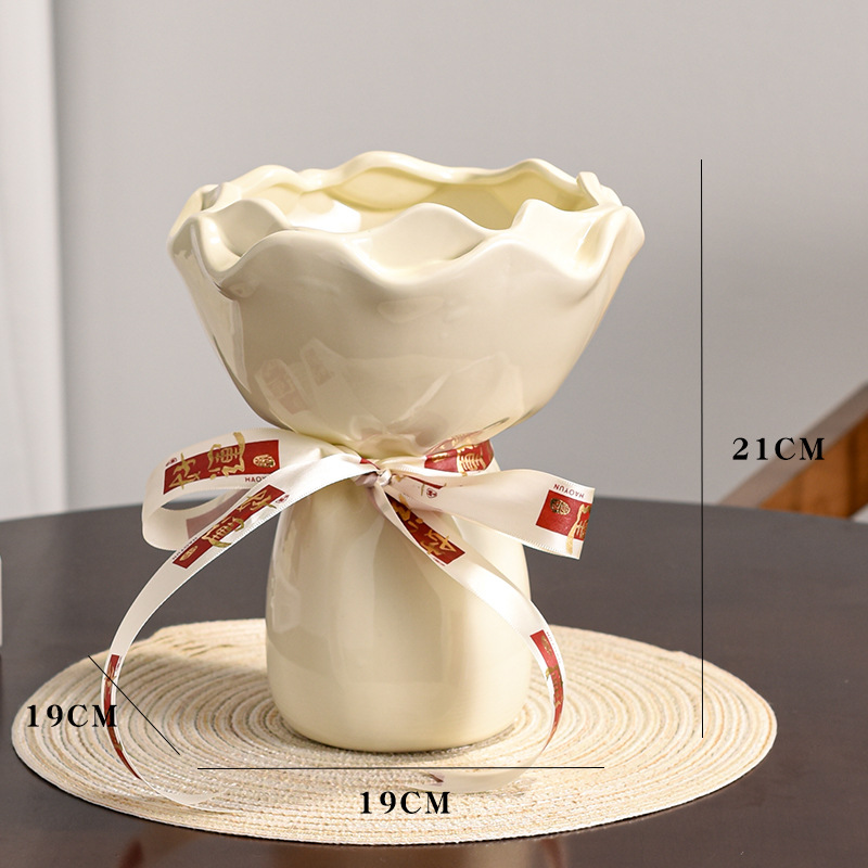 white Cream large vase with ribbon