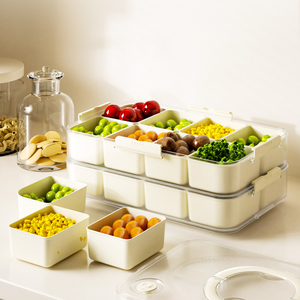 Bandeja de servicio dividida de plástico apilable apta para lavavajillas con tapa y Asa caja de aperitivos contenedor organizador - Product Image 6