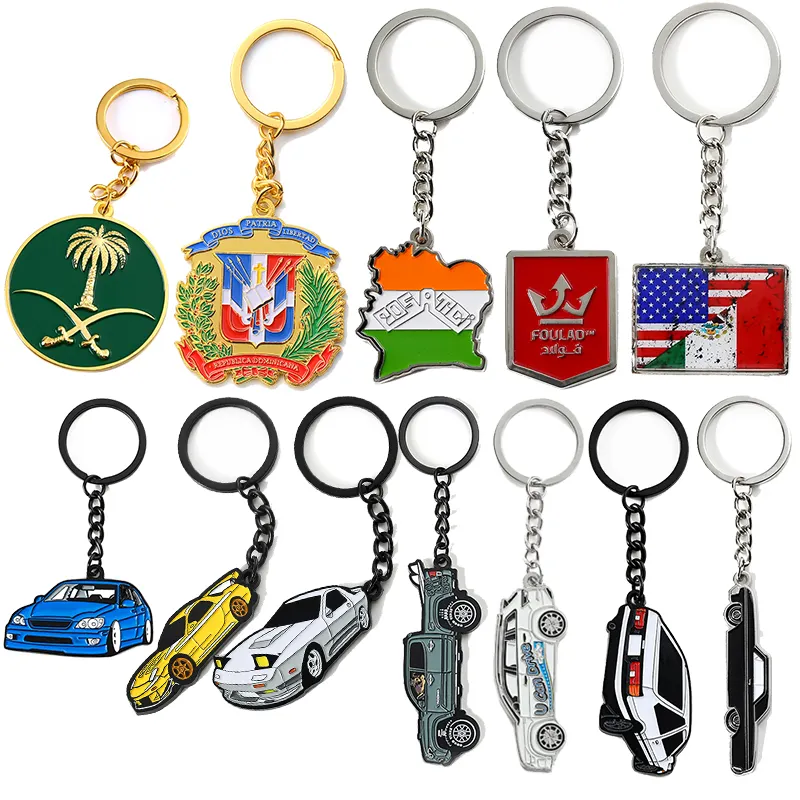 Free Sample Customized Key Rings Souvenirs Usa Uae Saudi National Flag Key Chain Metal Zinc Alloy Cartoon Cute 3D Car Keychain