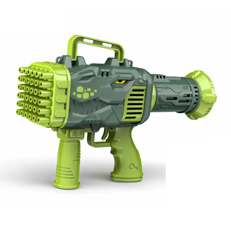 Venda quente 32 Buracos Engraçados Dinossauro Elétrico Automático Bazooka Gatling Bubble Maker Machine Gun brinquedo Para Crianças Crianças