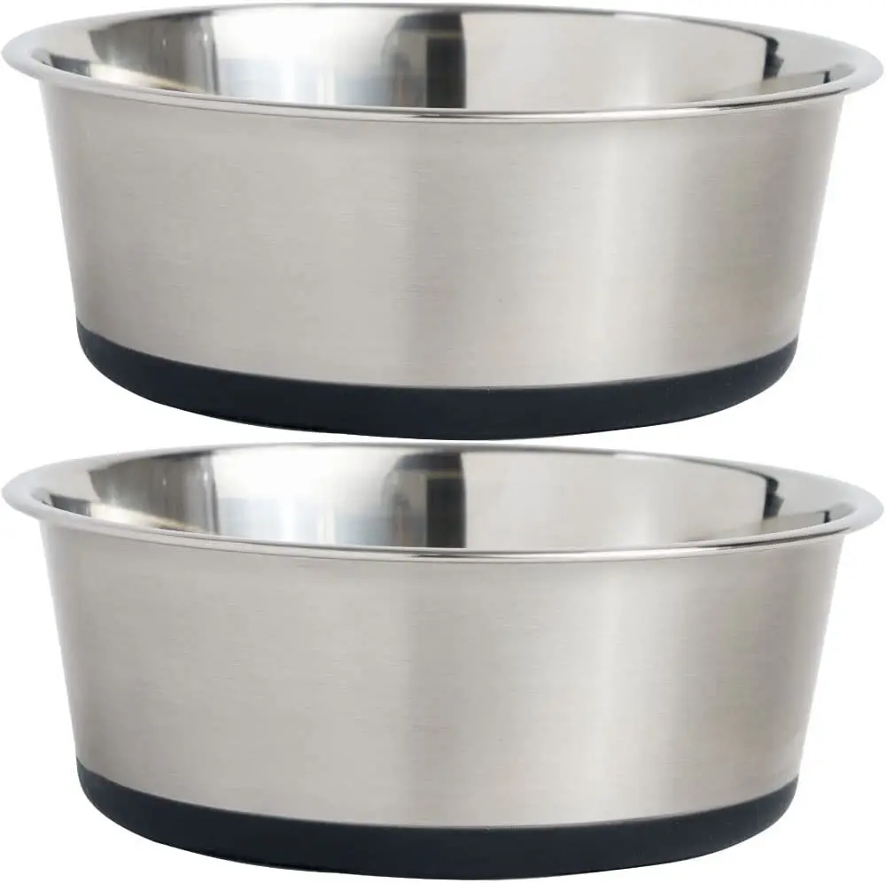 Quiet Pet Stainless Steel Metal Dog Bowl of Rubber Base for Cats and Dogs