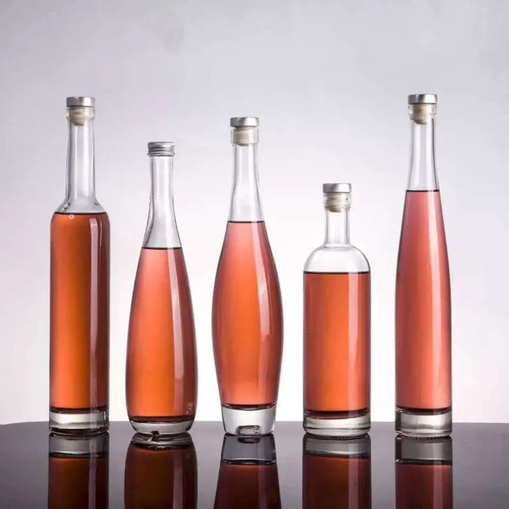 1000ml 750ml 500ml 375ml 200ml Quality Glass Bottle Transparent Fruit Juice Frosted Ice Wine Glass Bottle With Cork