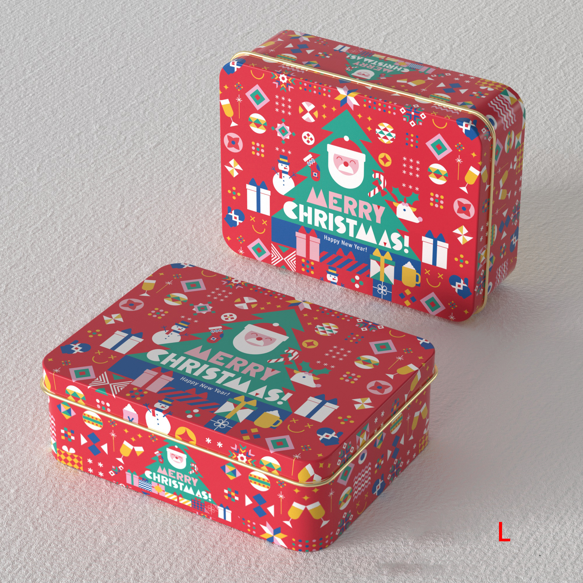 L Red tin with christmas party