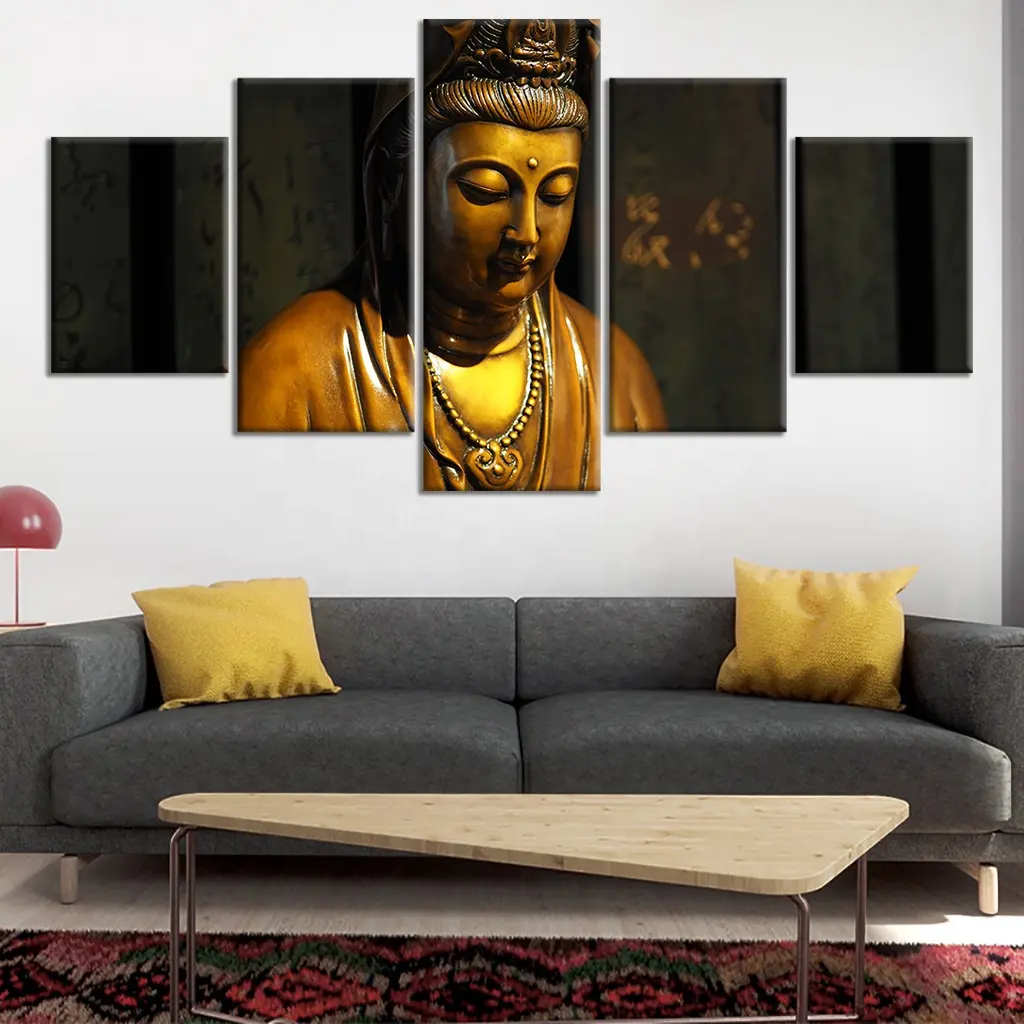 Golden Design Abstract Buddha Oil Painting on Canvas Religious Posters Wall Poster Decoration Living Room Decor