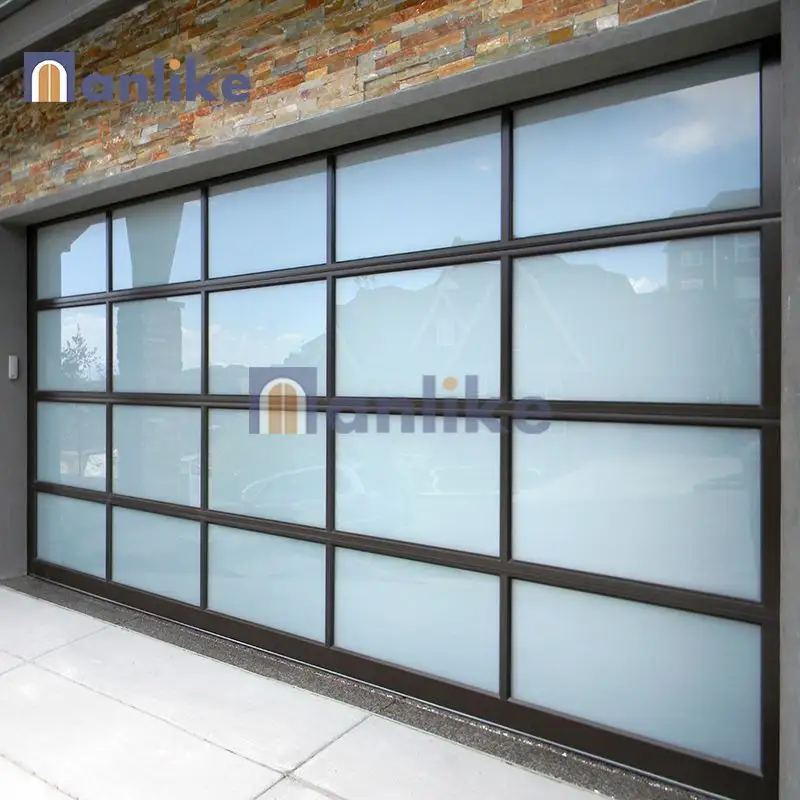Anlike Panel Lift Overhead elektrik Villa Double mewah hitam bingkai Aluminium Smart Modern kaca pintu garasi untuk rumah