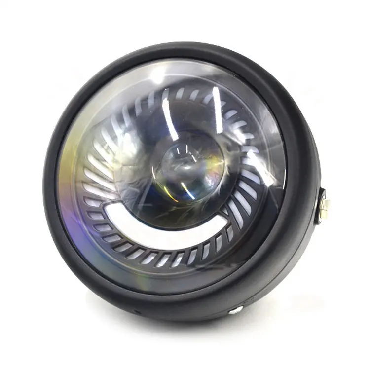 Motorfiets Black Metal Projector Led Koplamp Met Angel Eye Drl Voor CG125 GN125 Cafe Racer Bobber Custom