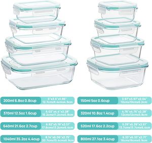 8 confezioni di contenitori per alimenti in vetro per la preparazione dei pasti scatole di Bento ermetiche con coperchi di bloccaggio a prova di perdite per congelatore a microonde senza BPA