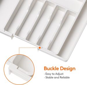 Wholesale 22.4in Expandable Sierware Drawer Organizer Large <strong>White</strong> Plastic Utensil Tray Kitchen Cutlery Holder Spoons Storage <strong>Bin</strong>