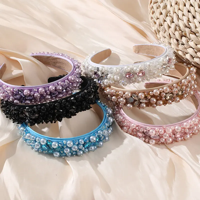 Hb027d thiết kế sang trọng thời trang ngọc trai Rhinestone Studded phụ nữ Headband lấp lánh chất lượng cao Kim Cương Đính cườm headbands cho phụ nữ