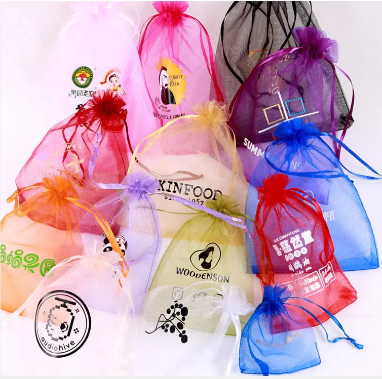 공장 직접 판매 도매 organza 패키지 사탕 가방 사용자 정의 로고 Organza 선물 가방 웨딩 선물 포장 Drawstring 파우치