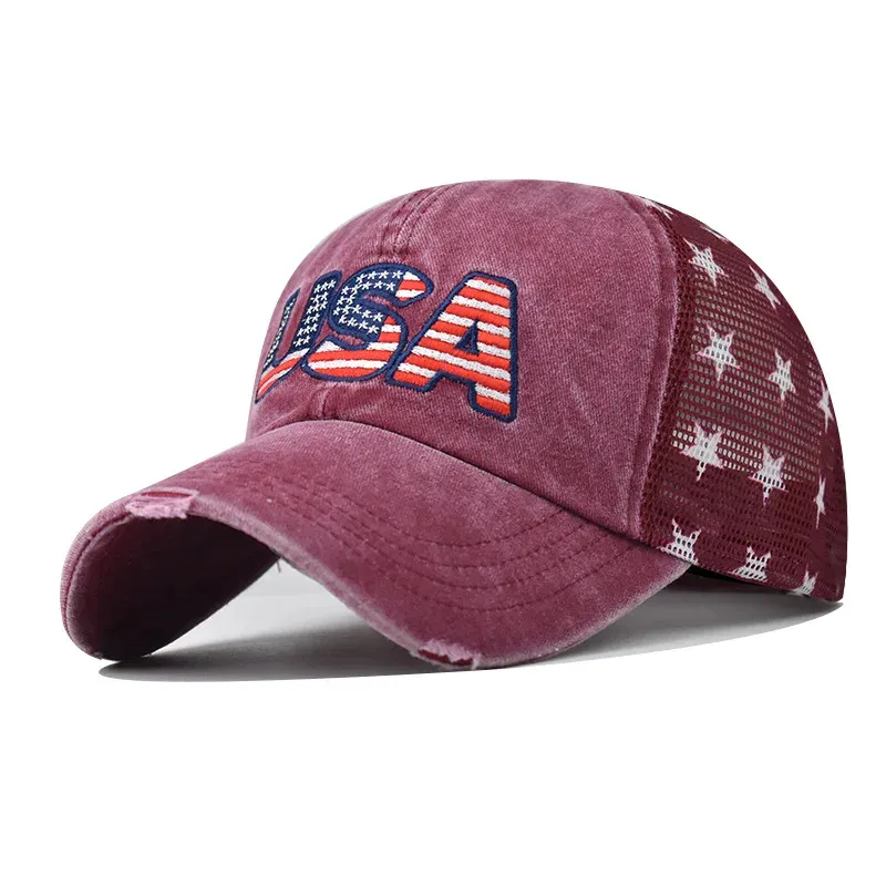 Gorra de camionero personalizada de alta calidad, gorra de camionero desgastada con malla bordada Vintage con bandera de EE. UU.
