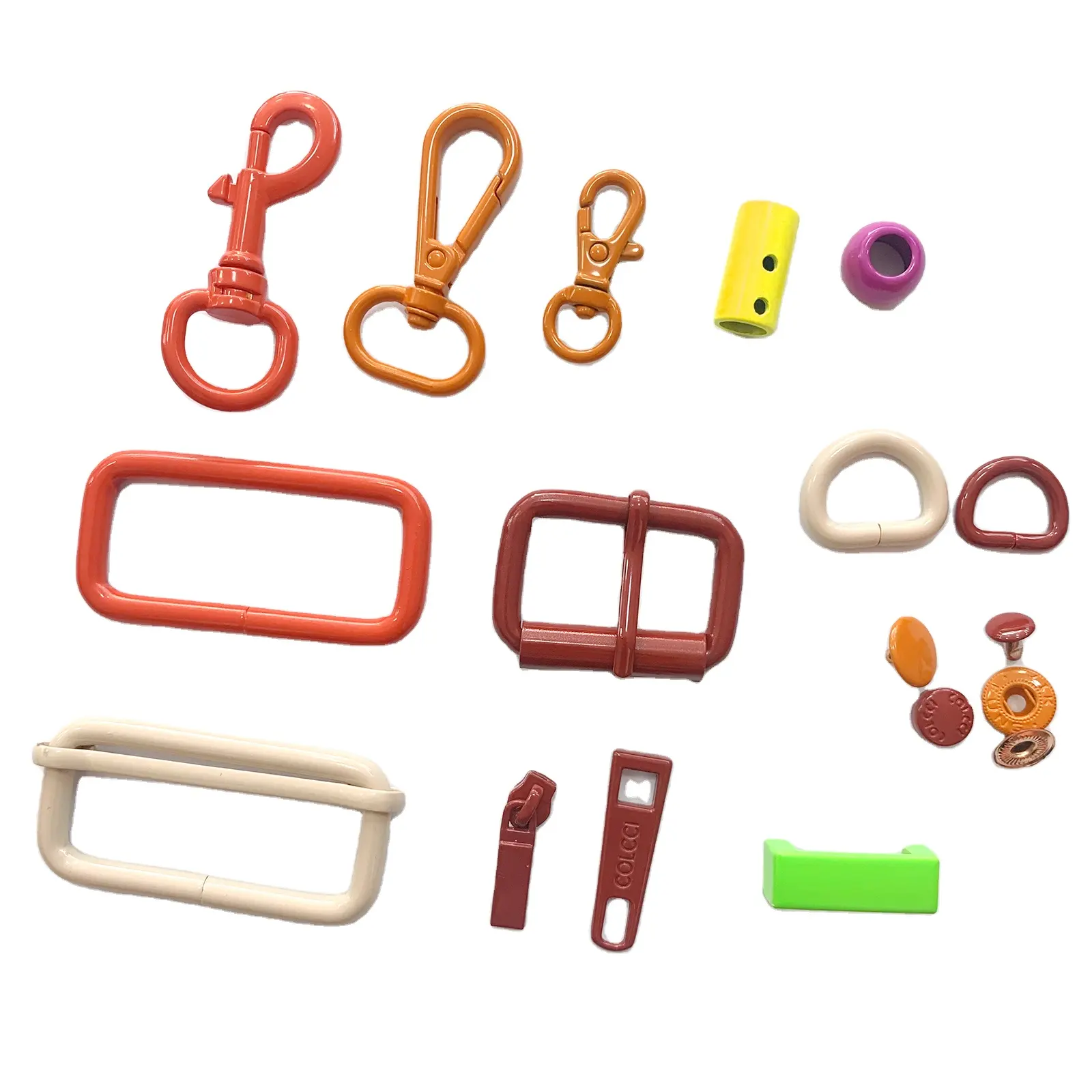 Custom colorful swivel carabiner logo metal bag hardware metal dog buckle handbag hardware d ring bag parts