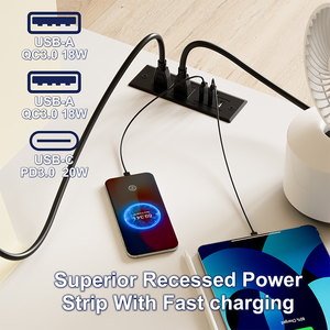 ปลั๊กแบนชาร์จเร็วเฟอร์นิเจอร์เต้าเสียบไฟปิดภาคเรียนซ็อกเก็ตปิดภาคเรียนพร้อมปลั๊ก AC 2พอร์ต USB 1 Type-C - Product Image 3