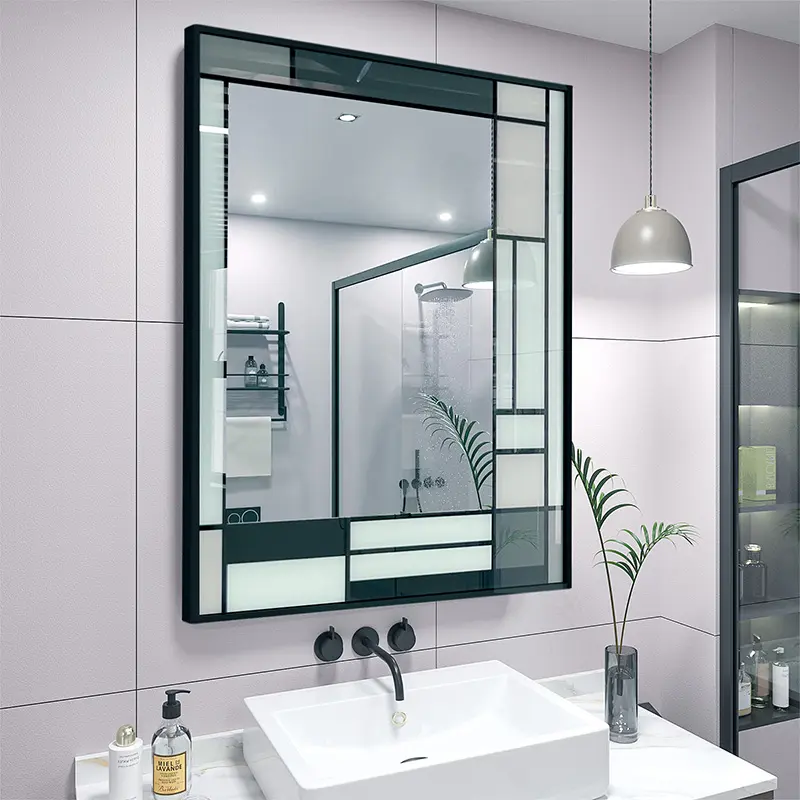 Cermin dekorasi seni paling populer tidak mudah tepi hitam tidak tahan pecah keamanan cermin bingkai kamar mandi tempered