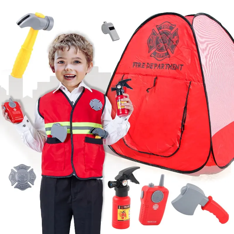 Costume da pompiere per bambini gioco di ruolo vestire con accessori per pompieri Kit di giocattoli per bambini