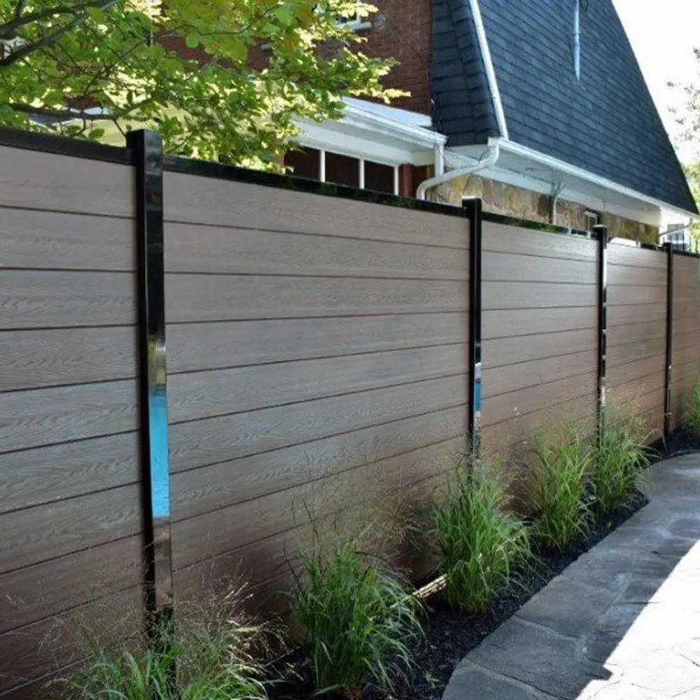 Panel de cercado WPC para jardín al aire libre, enrejado/puerta, aspecto de madera impermeable, compuesto de wpc, poste de valla compuesto de aluminio