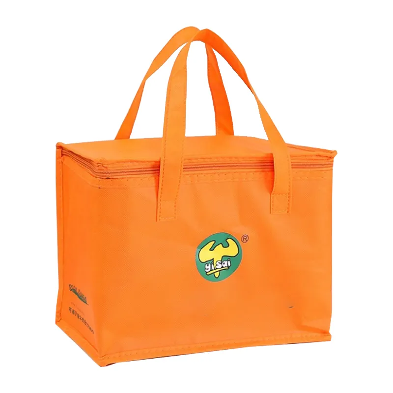 orange color square custom design lunch box soft cooler bag fish handle tote lunch bag food delivery bag
