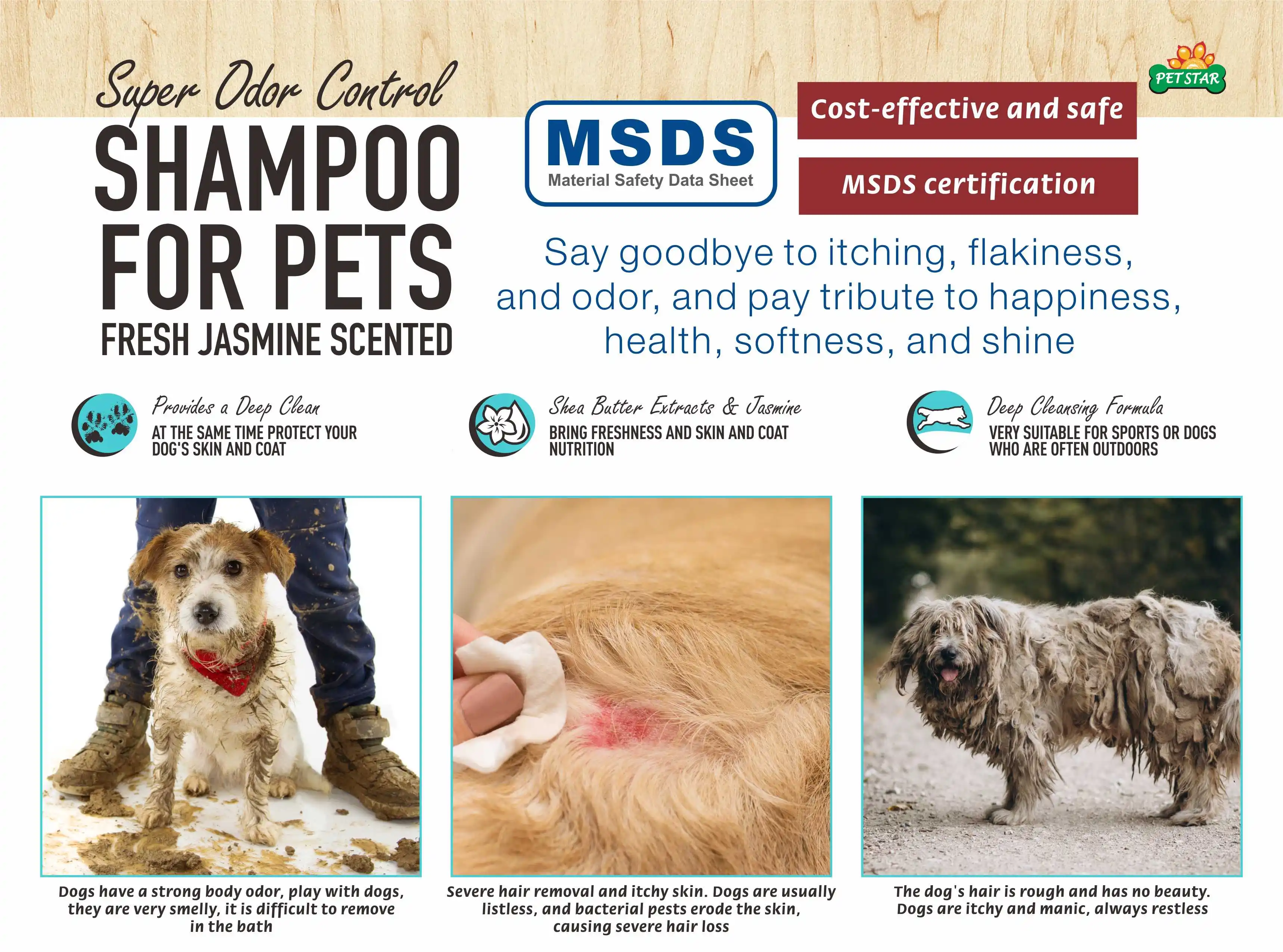 Shampooing parfumé pour chien au jasmin, certifié MSDS, tout naturel, biologique, Super odeur, pour chien