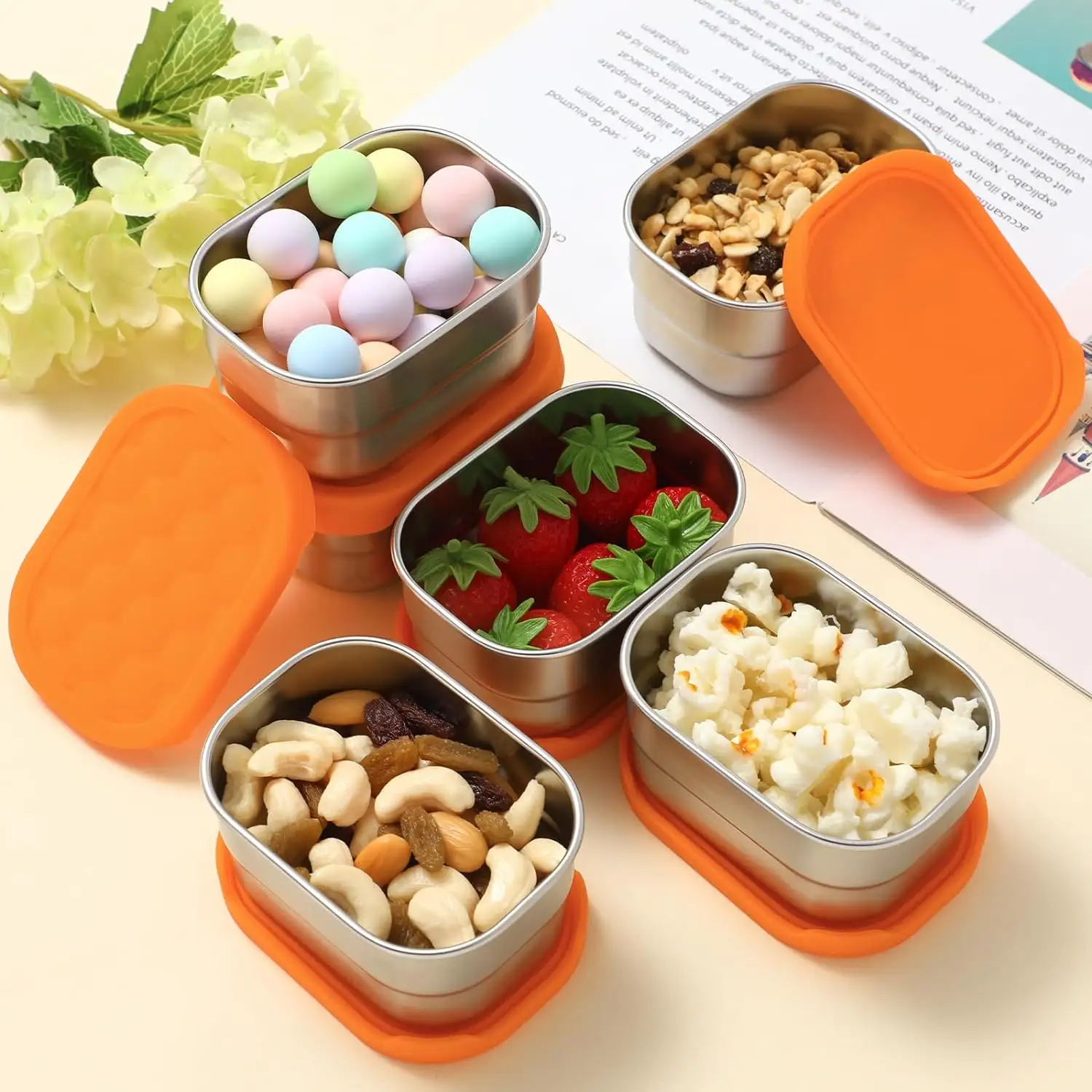 Petits récipients alimentaires anti-fuite faciles à ouvrir avec couvercles en silicone-Boîte à lunch en métal parfaite pour la garderie et l'école