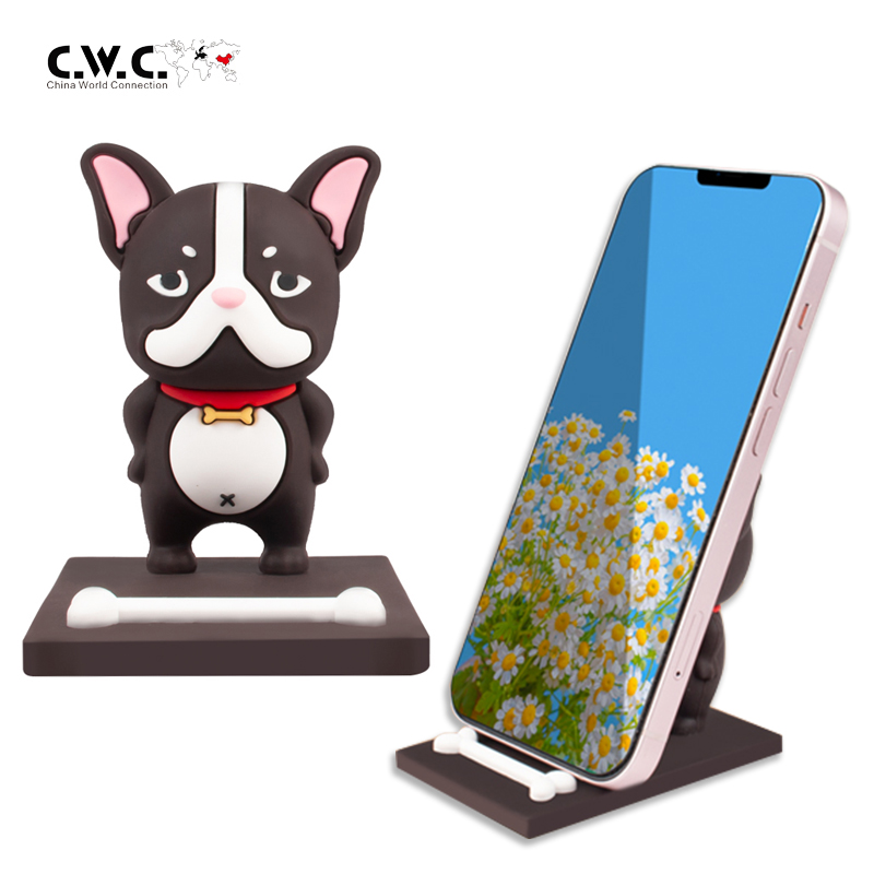 Support de téléphone en forme de bouledogue noir