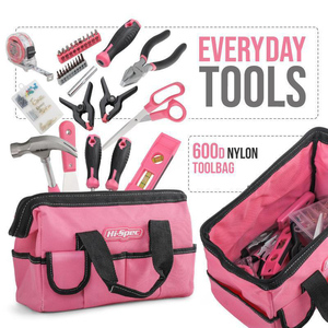 DD3296 Home Repairing Tool <strong>Kit</strong> With Wide Mouth Open Storage Tool Bag Hand DIY 130-Piece Pink Tool Set for Women - Product Image 1
