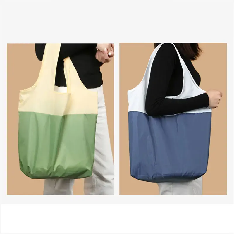 Özel Polyester katlanabilir kullanımlık alışveriş çantası katlanır çanta su geçirmez Logo yeniden katlayın Tote çanta