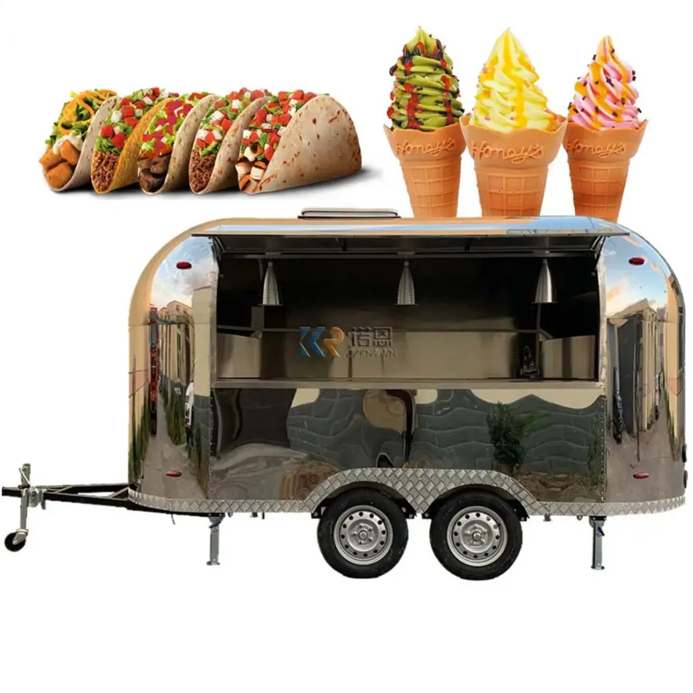 أيس كريم هوت دوج في الشارع السريع Airstream أو BBQ مع مطبخ كامل مطعم من الفولاذ المقاوم للصدأ عربة بيع الوجبات الخفيفة