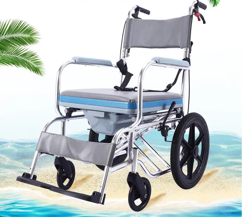Cadeira de rodas dobrável de liga de alumínio, cadeira portátil para lavabo, à prova d'água, chuveiro, cadeira de rodas para idosos deshabilitados