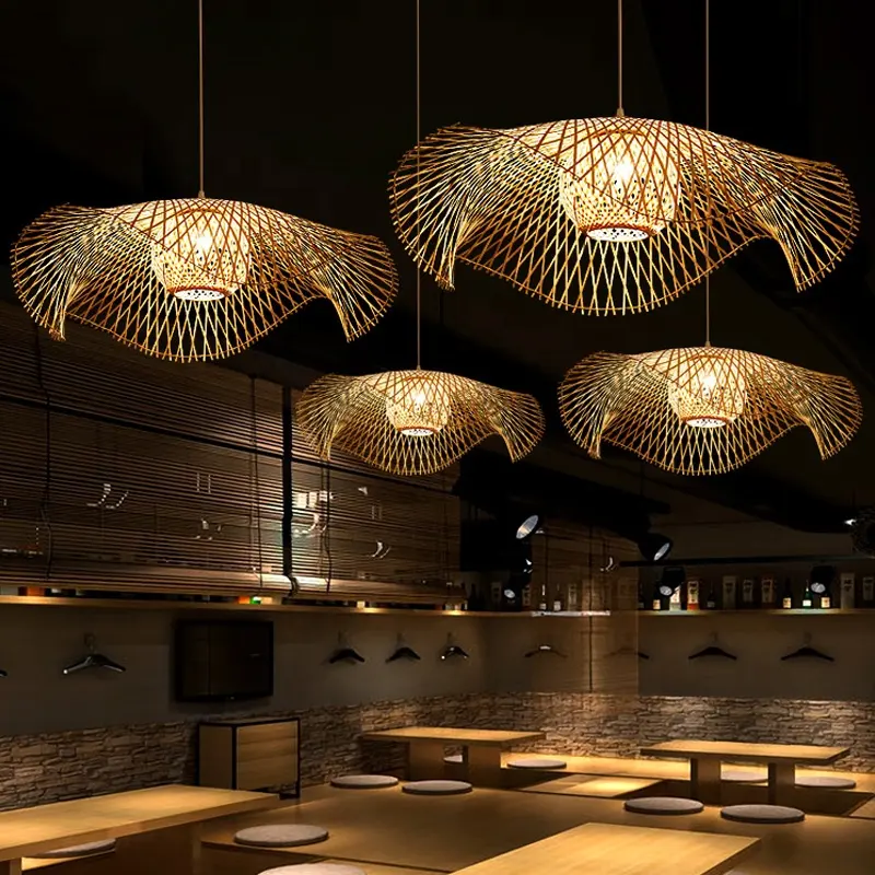 Современный художественный дизайн, Подвесная лампа из ротанга, декоративный светильник для ресторана, отеля, Бамбуковая лампа из ротанга